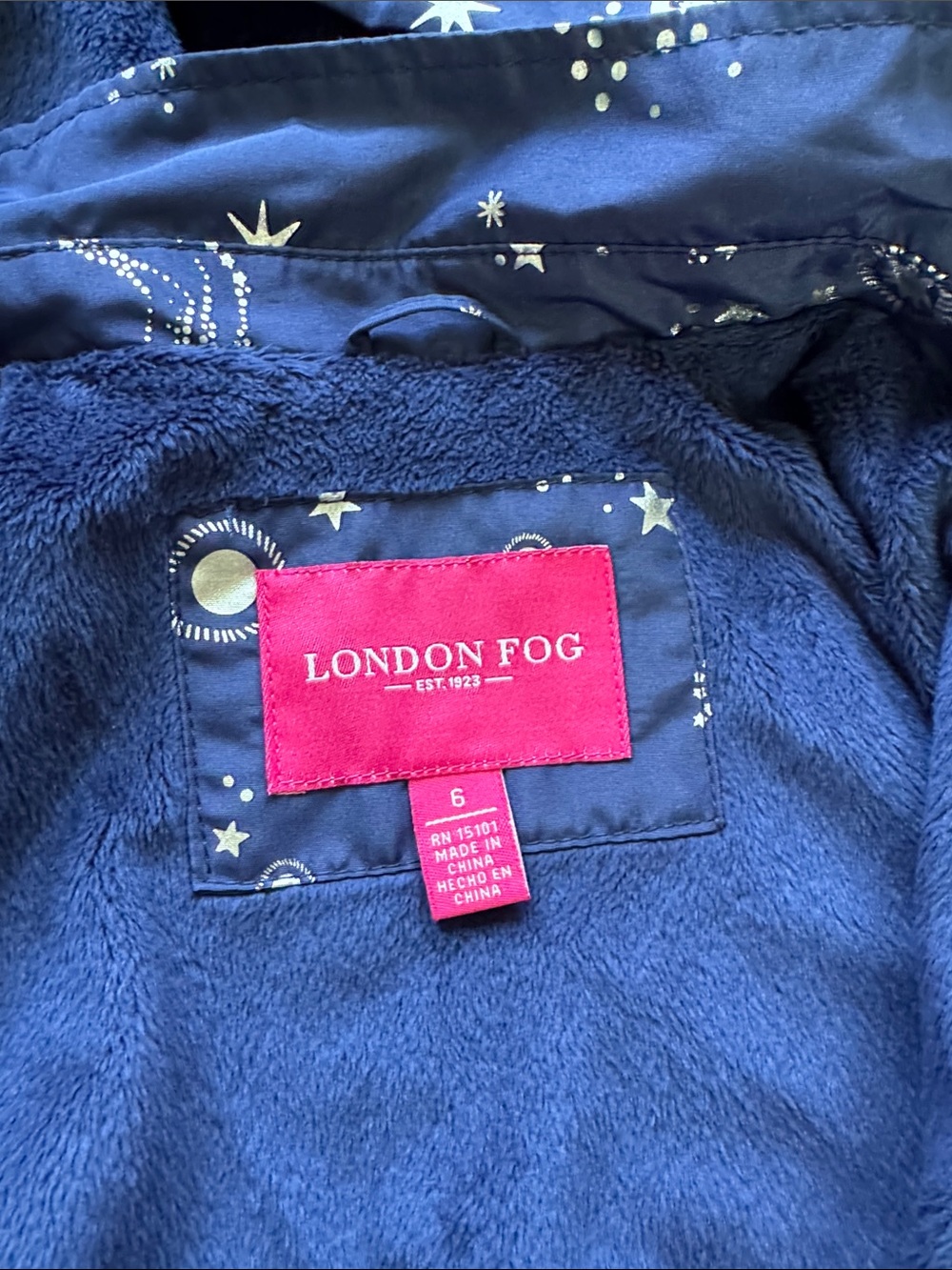 London Fog Girls' Navy Hooded Jacket with Star & Planet Print - Picture 3 of 3